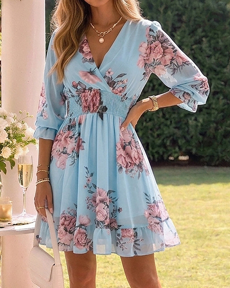 Floral Chiffon V-Neck Dress