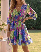 Floral Chiffon V-Neck Dress
