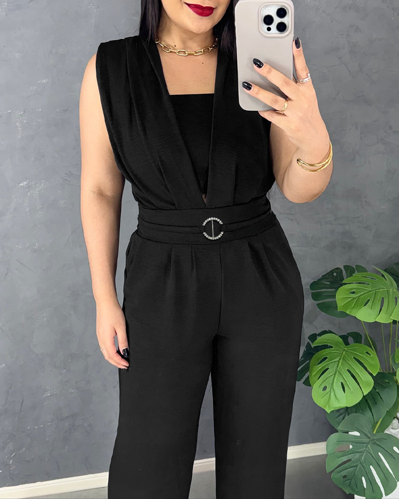 Lace V-Neck Shirred Romper