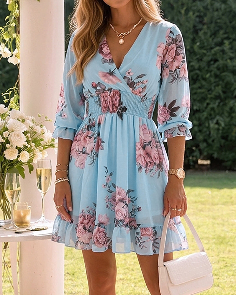 Floral Chiffon V-Neck Dress