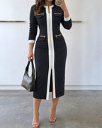 Contrast Slit Zip Midi Dress