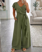 V-Neck Backless Ruffle Jumpsuit