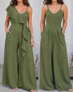 V-Neck Backless Ruffle Jumpsuit