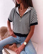Striped Half-Zip Drawstring Hoodie