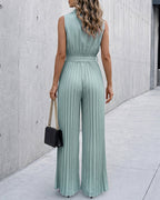 Shirred Wide-Leg Pleated Jumpsuit