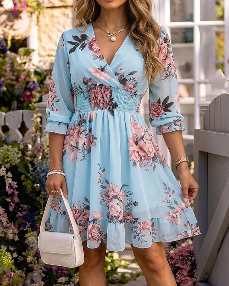 Floral Chiffon V-Neck Dress
