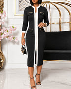 Contrast Slit Zip Midi Dress