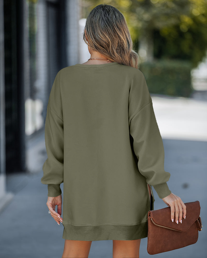Drop-Shoulder Slit Zip Sweatshirt