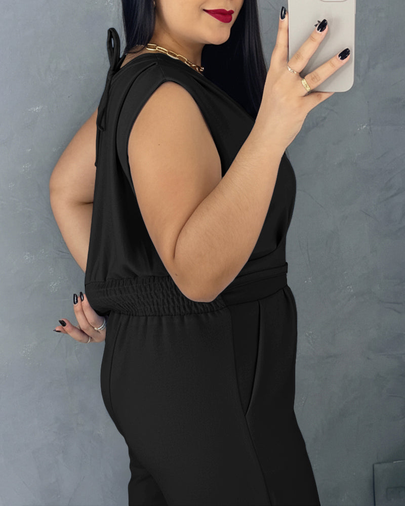 Lace V-Neck Shirred Romper
