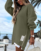 Drop-Shoulder Slit Zip Sweatshirt