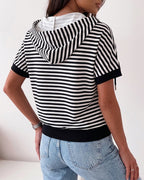 Striped Half-Zip Drawstring Hoodie