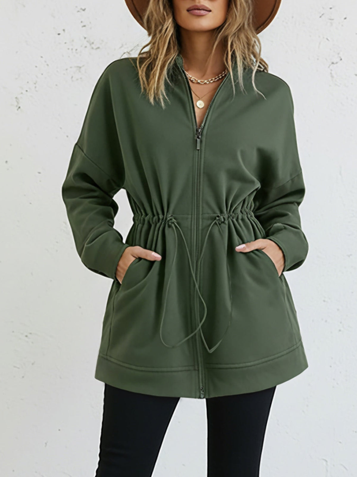 Hooded Drawstring Pocket Cardigan
