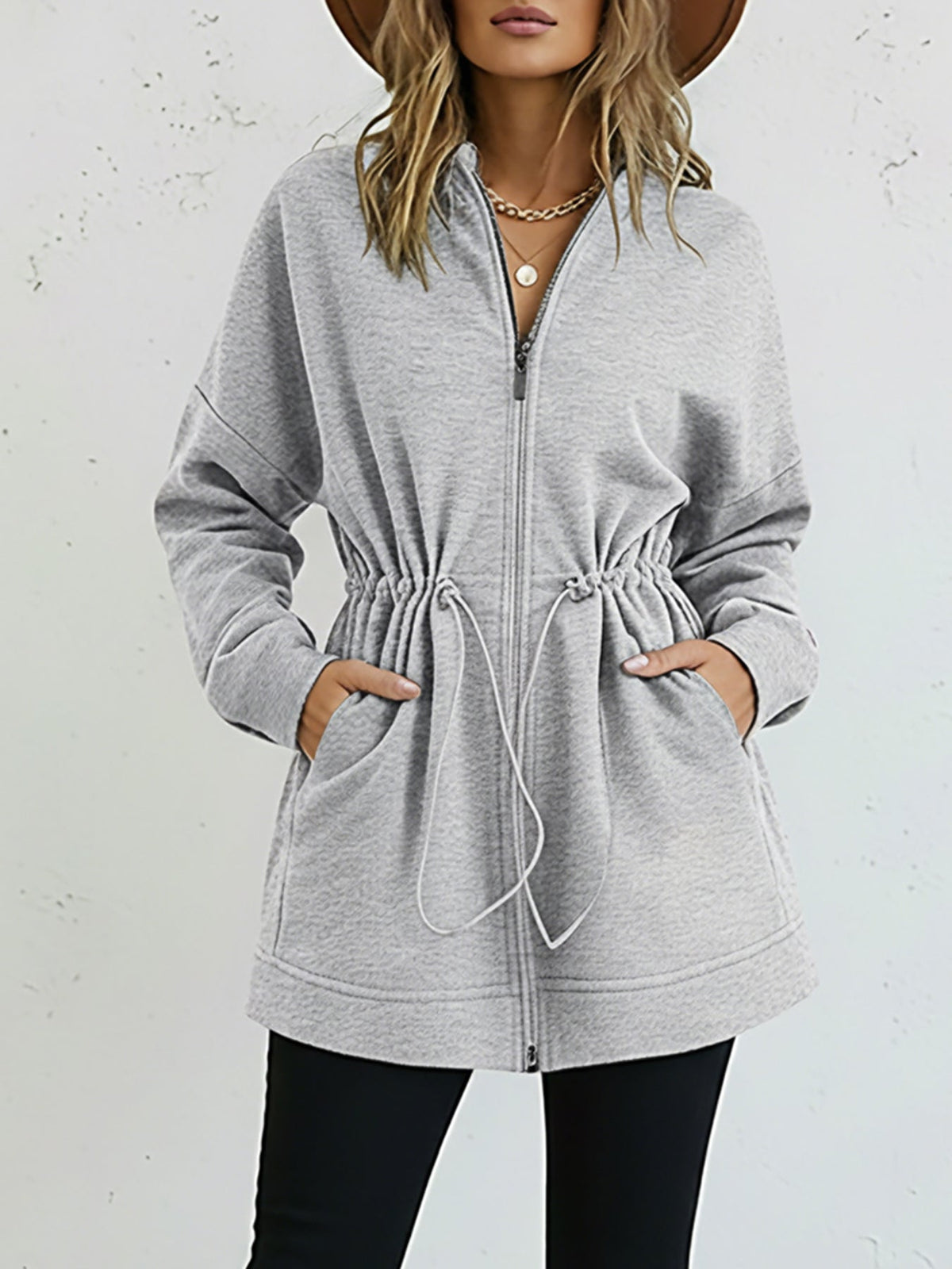 Hooded Drawstring Pocket Cardigan