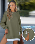 Drop-Shoulder Slit Zip Sweatshirt