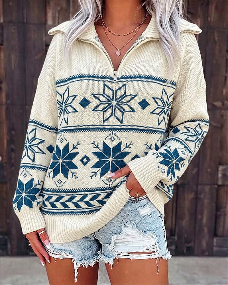 Half-Zip Drop-Shoulder Sweater