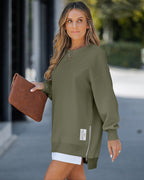 Drop-Shoulder Slit Zip Sweatshirt