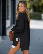 Drop-Shoulder Slit Zip Sweatshirt