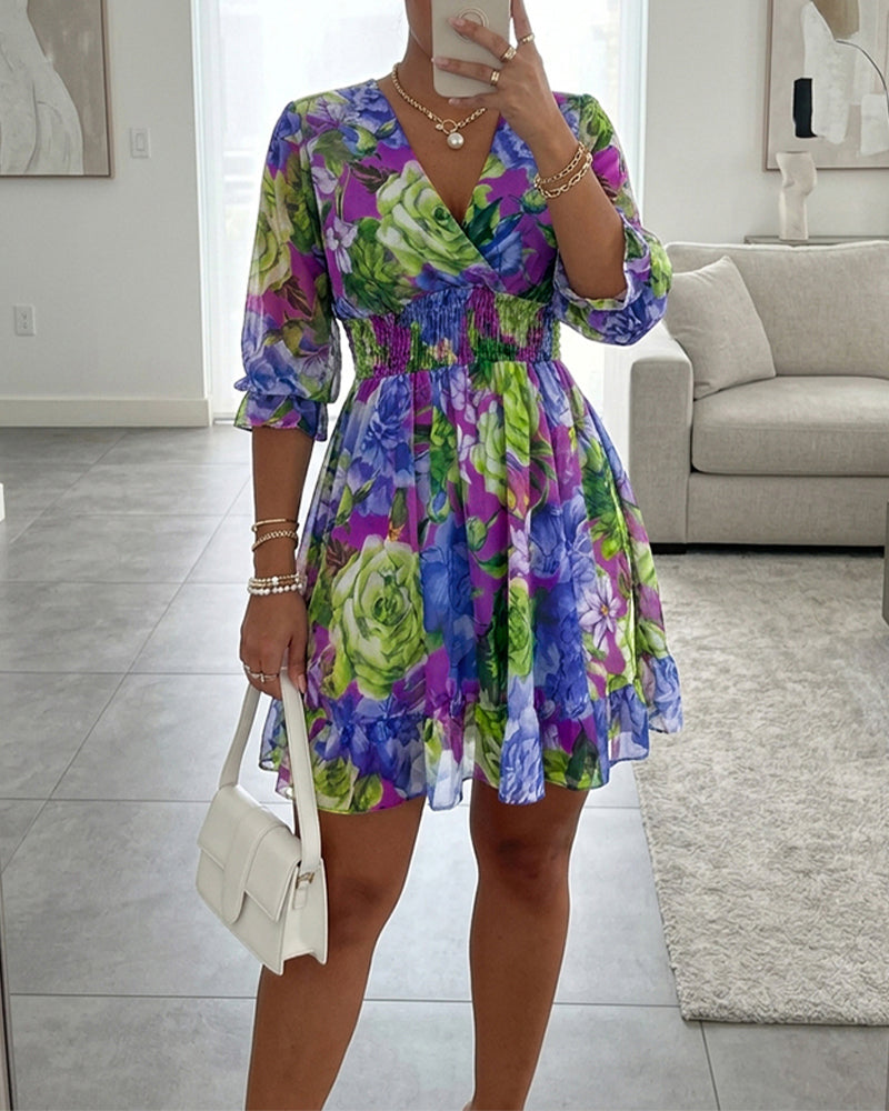 Floral Chiffon V-Neck Dress