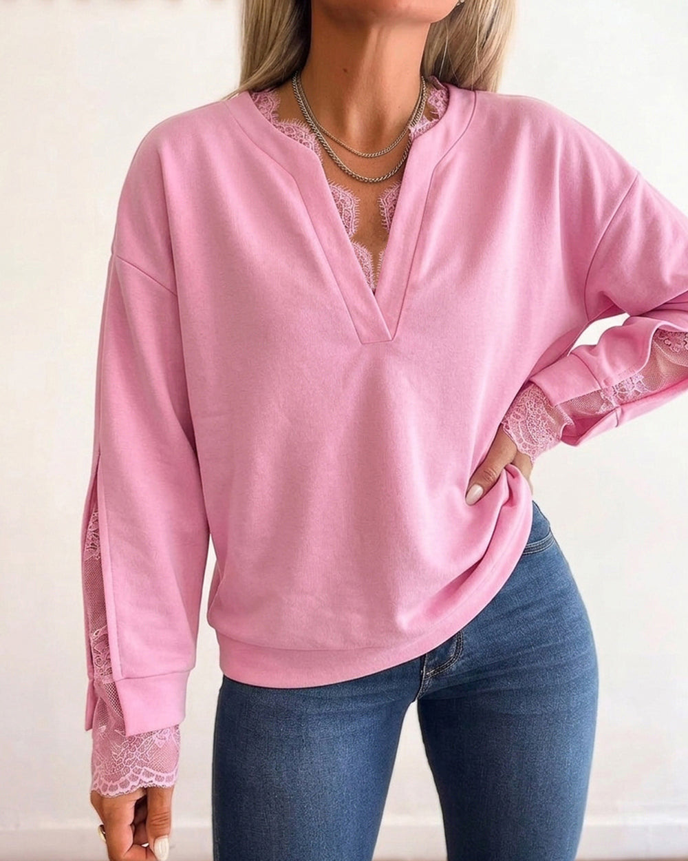 Lace Drop-Shoulder Sweatshirt — Noélla Montréal