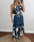 Ruffle Shirred Cutout Maxi Dress