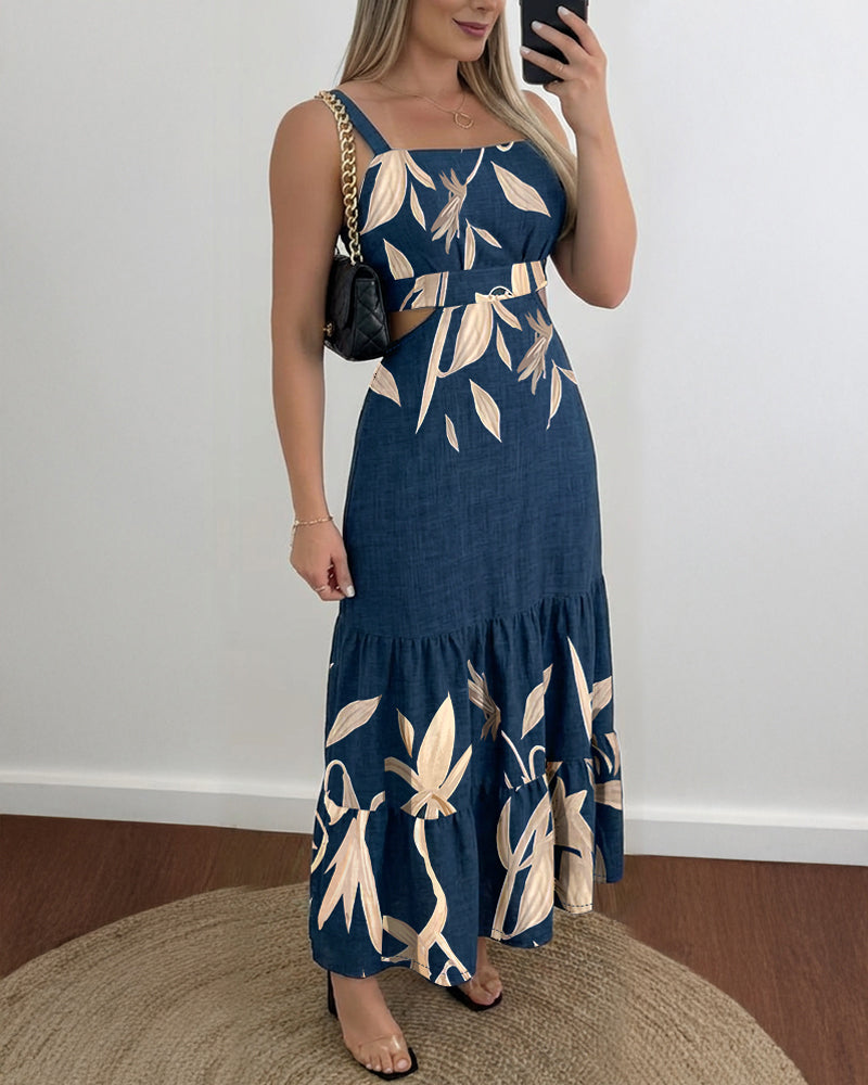 Ruffle Shirred Cutout Maxi Dress