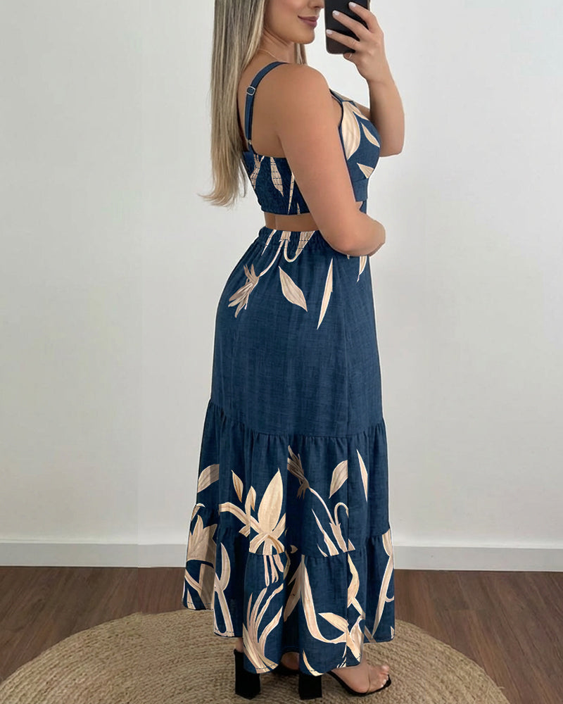 Ruffle Shirred Cutout Maxi Dress