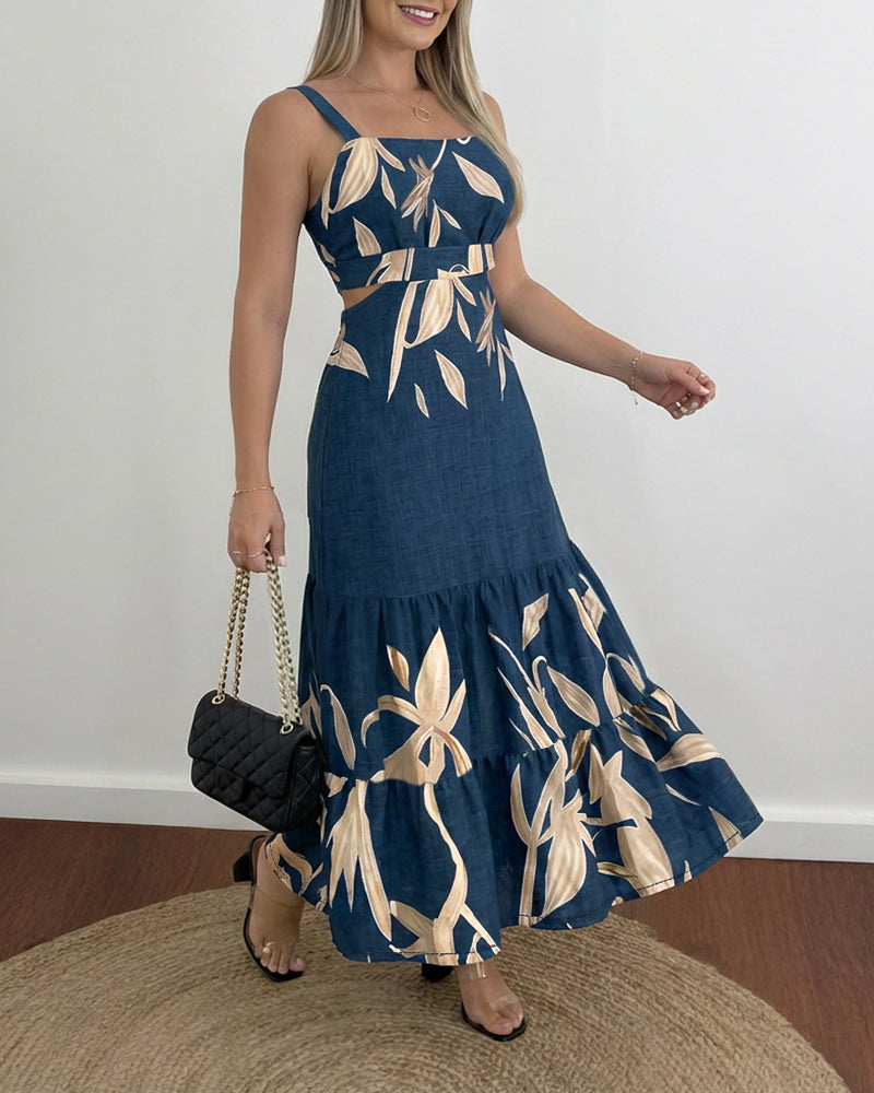 Ruffle Shirred Cutout Maxi Dress