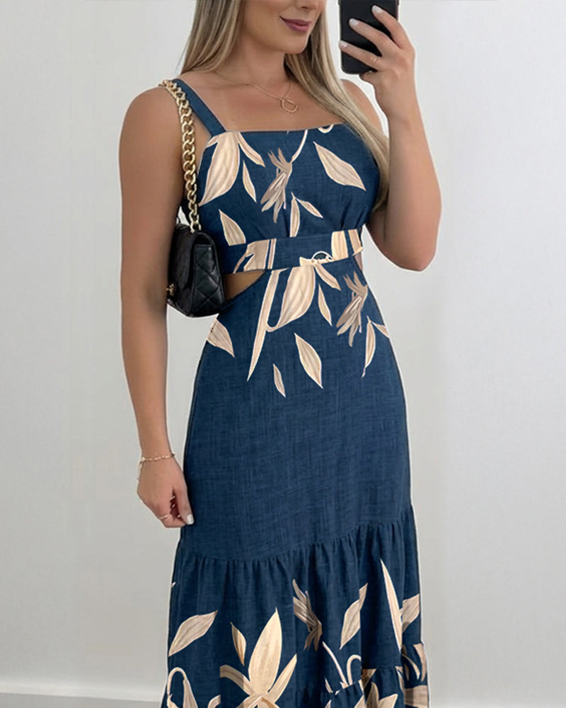 Ruffle Shirred Cutout Maxi Dress