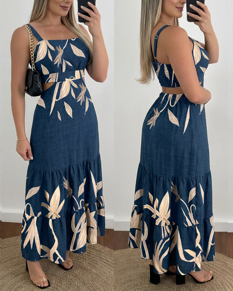 Ruffle Shirred Cutout Maxi Dress