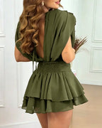 Backless Ruffle Shirred Romper