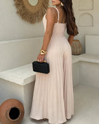 Backless Shirred Wide-Leg Jumpsuit