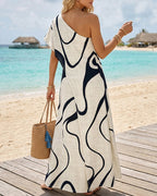 Abstract-Print One-Shoulder Slit Maxi Dress