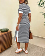 Colorblock Striped Pocket Midi Dress