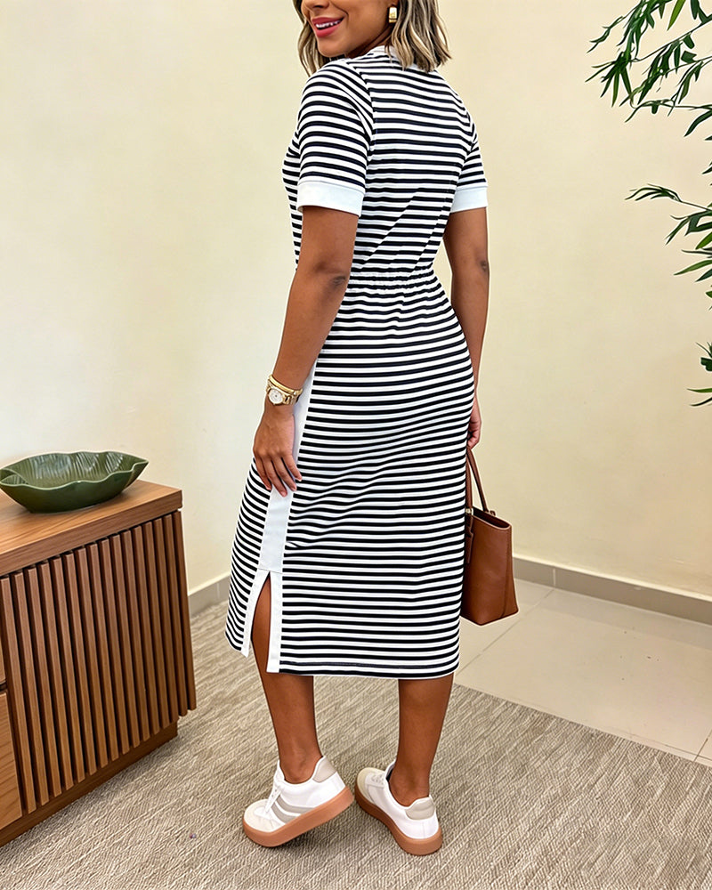 Colorblock Striped Pocket Midi Dress