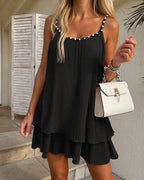 Backless Pearl Pleated Mini Dress