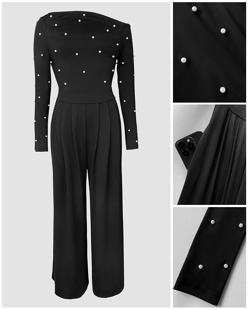 Ruched Wide-Leg Pearl Jumpsuit — Noélla Montréal