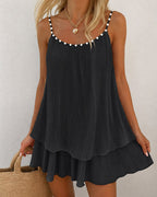 Backless Pearl Pleated Mini Dress