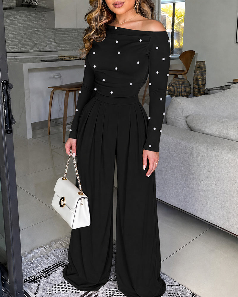 Ruched Wide-Leg Pearl Jumpsuit — Noélla Montréal