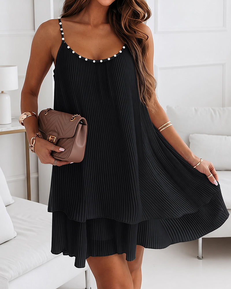 Backless Pearl Pleated Mini Dress