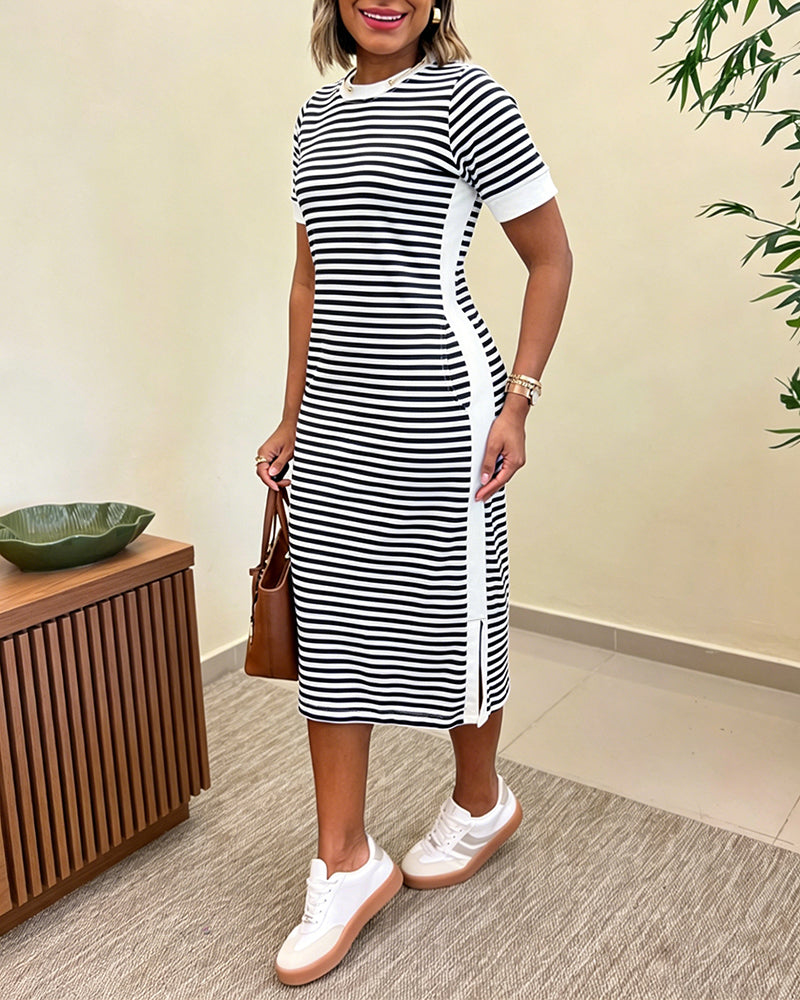 Colorblock Striped Pocket Midi Dress