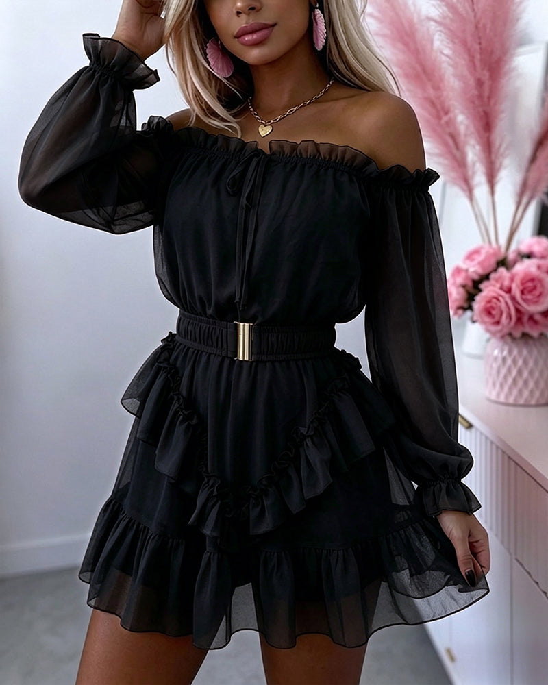 Chiffon Off-Shoulder Ruffle Mini Dress