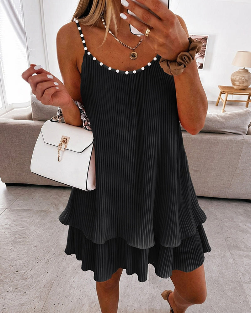Backless Pearl Pleated Mini Dress