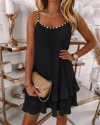 Backless Pearl Pleated Mini Dress