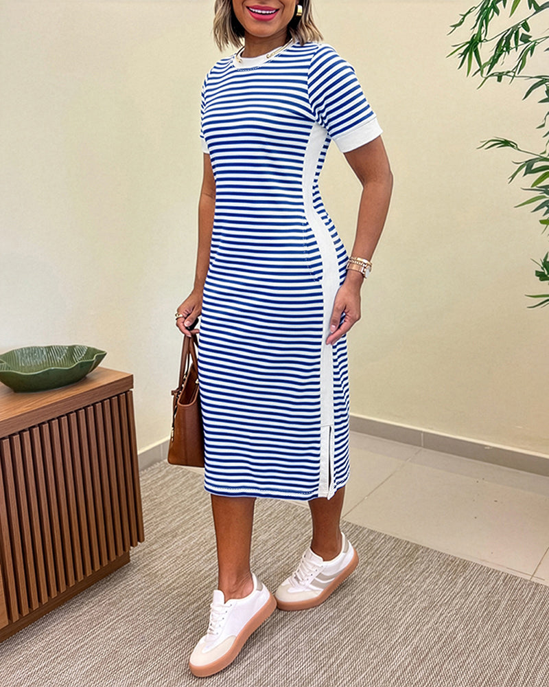 Colorblock Striped Pocket Midi Dress