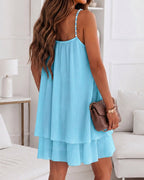 Backless Pearl Pleated Mini Dress