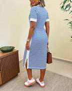 Colorblock Striped Pocket Midi Dress