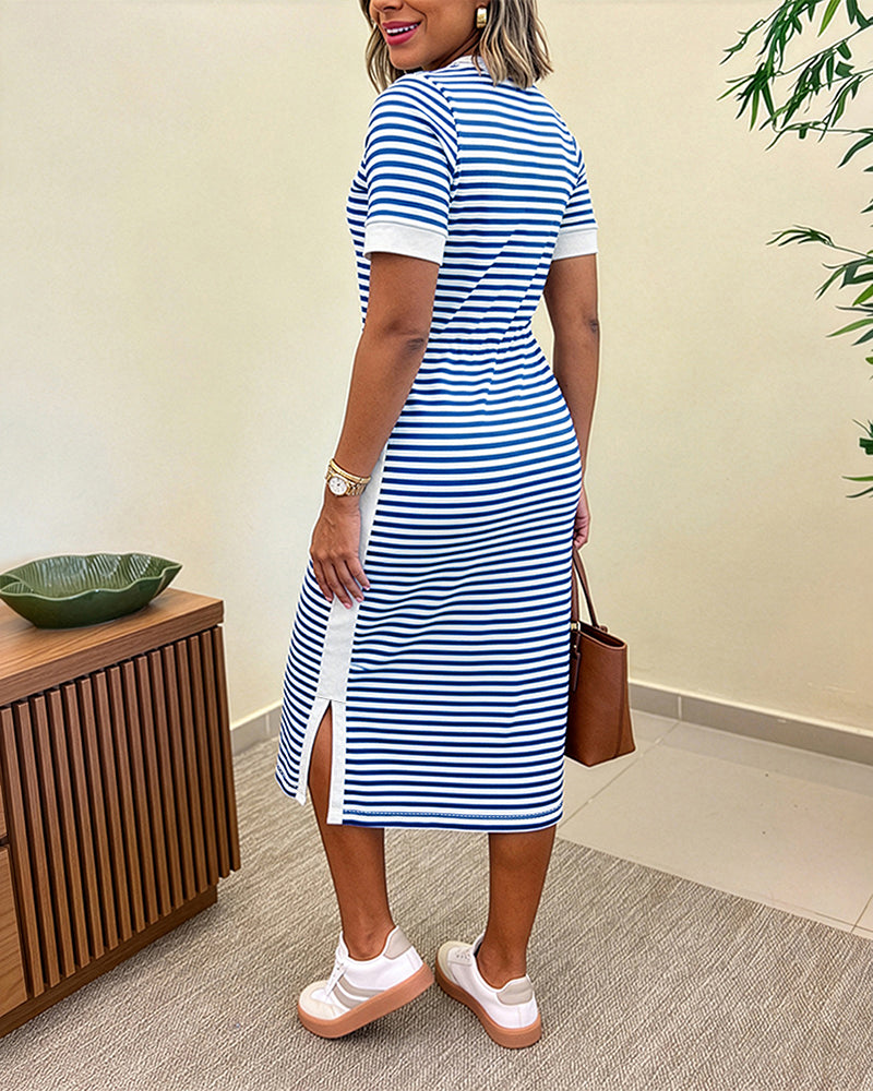 Colorblock Striped Pocket Midi Dress