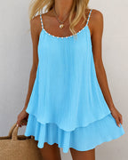 Backless Pearl Pleated Mini Dress