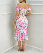 Cowl-Neck Ruched Slit Dress