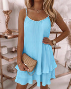 Backless Pearl Pleated Mini Dress